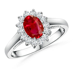 3.50 Karaat Robijn Met Diamanten Bloem Halo Ring Wit Goud 14K