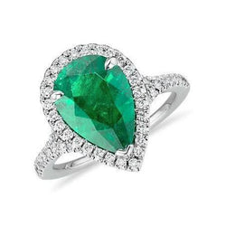 3.50 ct peer geslepen groene smaragd en diamanten trouwring