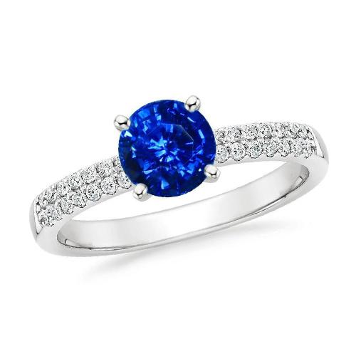 3.50 ct. Ring met griffen en rond geslepen Ceylon saffier diamanten WG 14K - harrychadent.nl