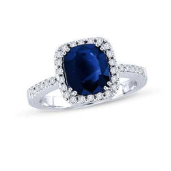 3.50 karaat Ceylon blauwe saffier Halo diamanten ring wit goud 14K
