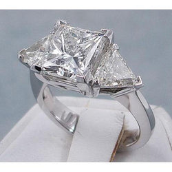 3.50 karaat Princess Cut Trilliant Diamant 3 stenen verlovingsring