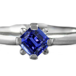 3.50 karaat blauwe saffier solitaire ring stralend geslepen wit goud 14k