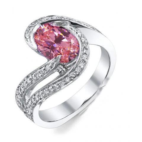 3.50 karaat roze saffier met diamanten trouwring 14K witgoud - harrychadent.nl