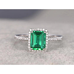 3.55 Ct Emerald Cut Groene Smaragd Met Ronde Diamanten Trouwring