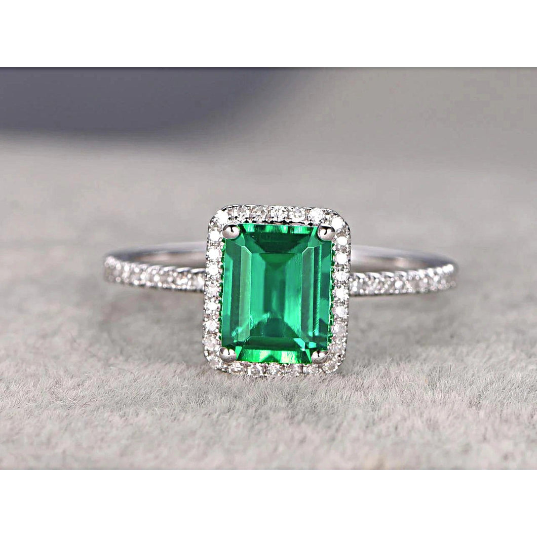 3.55 Ct Emerald Cut Groene Smaragd Met Ronde Diamanten Trouwring - harrychadent.nl