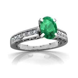 3.60 ct ovale groene smaragd en diamanten ring 14K witgoud