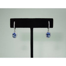 Afbeelding in Gallery-weergave laden, 3.64 ct ovale Ceylon saffier &amp; ronde diamanten bengelen hoepel oorbellen - harrychadent.nl
