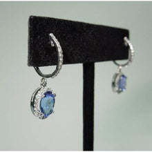 Afbeelding in Gallery-weergave laden, 3.64 ct ovale Ceylon saffier &amp; ronde diamanten bengelen hoepel oorbellen - harrychadent.nl
