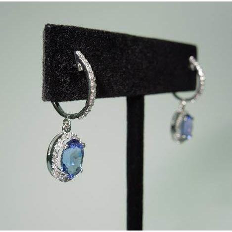 3.64 ct ovale Ceylon saffier & ronde diamanten bengelen hoepel oorbellen - harrychadent.nl