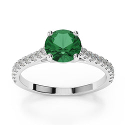 3.7 ct groene smaragd met diamanten trouwring 14 kt witgoud