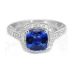 3.70 Ct Ceylon blauwe saffier diamanten ring wit goud 14k
