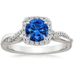 3.70 ct briljant geslepen Sri Lanka blauwe saffier en diamanten ring
