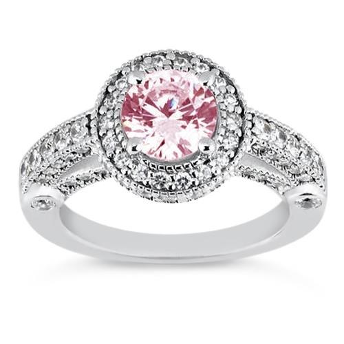 3.71 karaat Halo Pink Sapphire Solitaire met accenten verlovingsring - harrychadent.nl