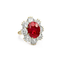 3.75 Ct Prong Set Robijn en diamanten trouwring goud geel 14K
