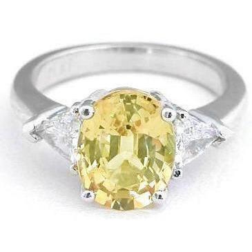 3.75 ct gele saffier en diamanten 3 stenen ring wit goud 14k - harrychadent.nl