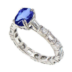 3.76 ct ovale Sri Lanka blauwe saffier diamanten jubileum ring goud