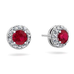 3.80 karaat rode robijn en diamanten dames oorknopjes 14K wit