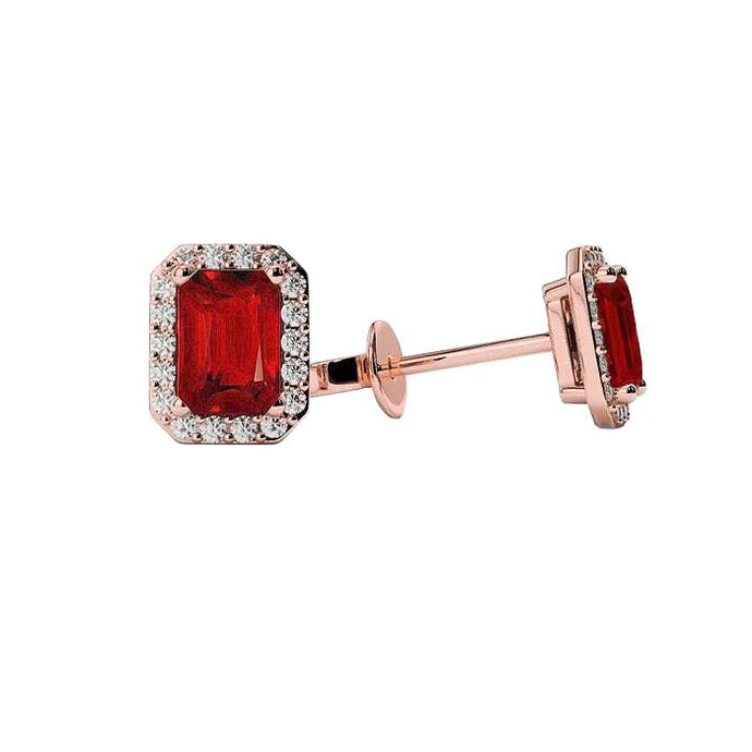 3.86 karaat rode robijn en diamanten dames oorknopjes rosé goud 14k - harrychadent.nl