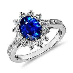 3.90 ct blauwe saffier en diamanten jubileum ring wit goud 14k