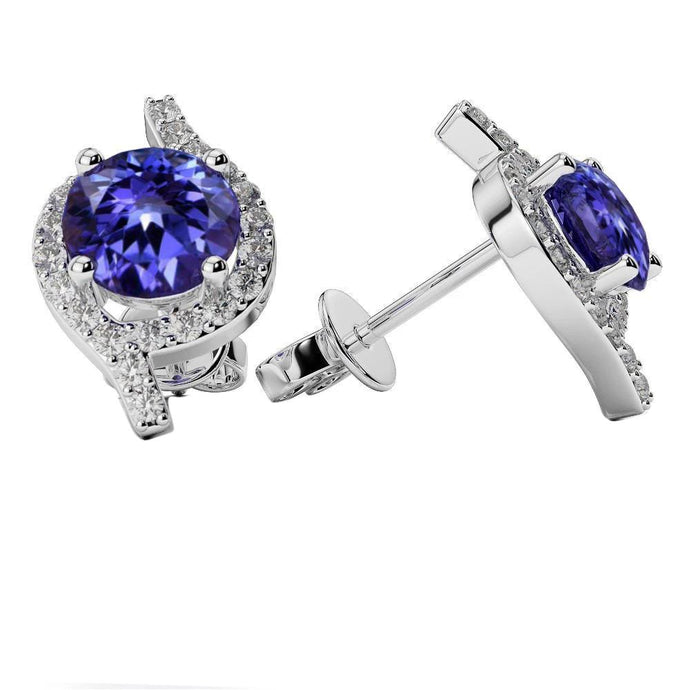 3.98 karaat tanzaniet met diamanten oorknopjes wit goud 14k - harrychadent.nl