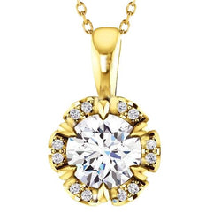 3 Ct. labgekweekte diamanten hanger ketting Geelgoud Rond geslepen