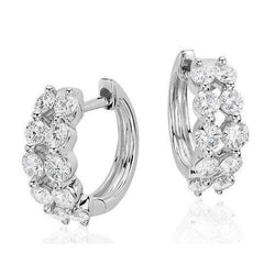 3 Karaat Ronde Geslepen Echt Diamanten Met Twee Rijen Vrouwen Huggies Hoop Earring