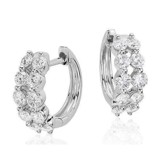 3 Karaat Ronde Geslepen Echt Diamanten Met Twee Rijen Vrouwen Huggies Hoop Earring - harrychadent.nl
