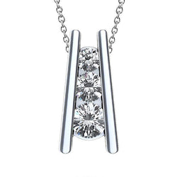 3 Stenen Stijl Hanger Ketting 2,25 Ct. Ronde Echt Diamanten Wit Goud 14K