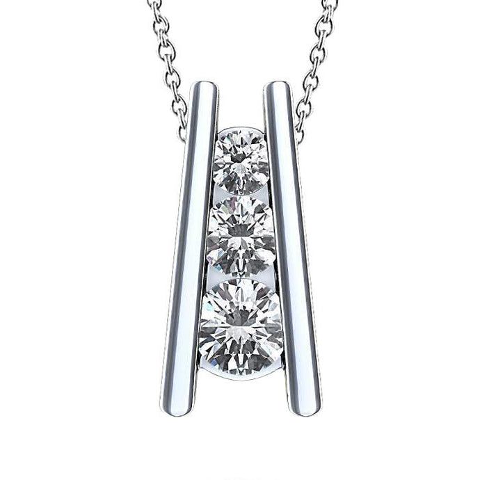 3 Stenen Stijl Hanger Ketting 2,25 Ct. Ronde Echt Diamanten Wit Goud 14K