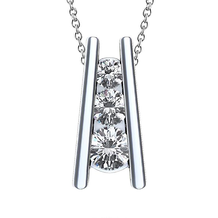 3 Stenen Stijl Hanger Ketting 2,25 Ct. Ronde Echt Diamanten Wit Goud 14K
