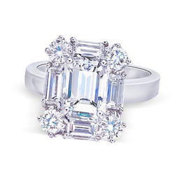 3 Karaat Smaragd Midden Echte Natuurlijke uit de aarde gewonnen Diamanten Verlovingsring Witgoud 14K