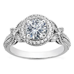 3 Karaat Rond Geslepen Halo Natuurlijke uit de aarde gewonnen Diamanten Damesring Vintage Stijl Witgoud