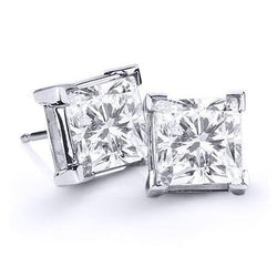 4 ct Big Solitaire Princess Diamond Stud Earring massief wit goud 14K
