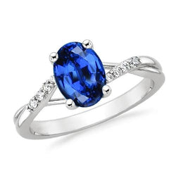 4 ct Sri Lanka blauwe saffier en diamanten ring wit goud 14k