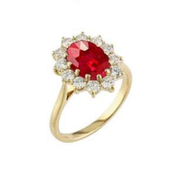 4 ct ovale robijn met ronde diamanten ringtand set geel goud 14k