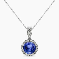 4 ct rond geslepen tanzaniet en diamanten hanger ketting wit goud