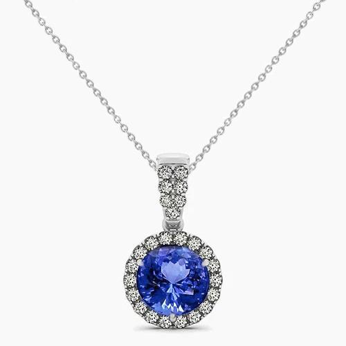 4 ct rond geslepen tanzaniet en diamanten hanger ketting wit goud - harrychadent.nl