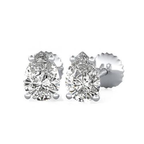 4 griffenzetting peer geslepen diamanten Stud Earring massief wit goud 2 ct. - harrychadent.nl