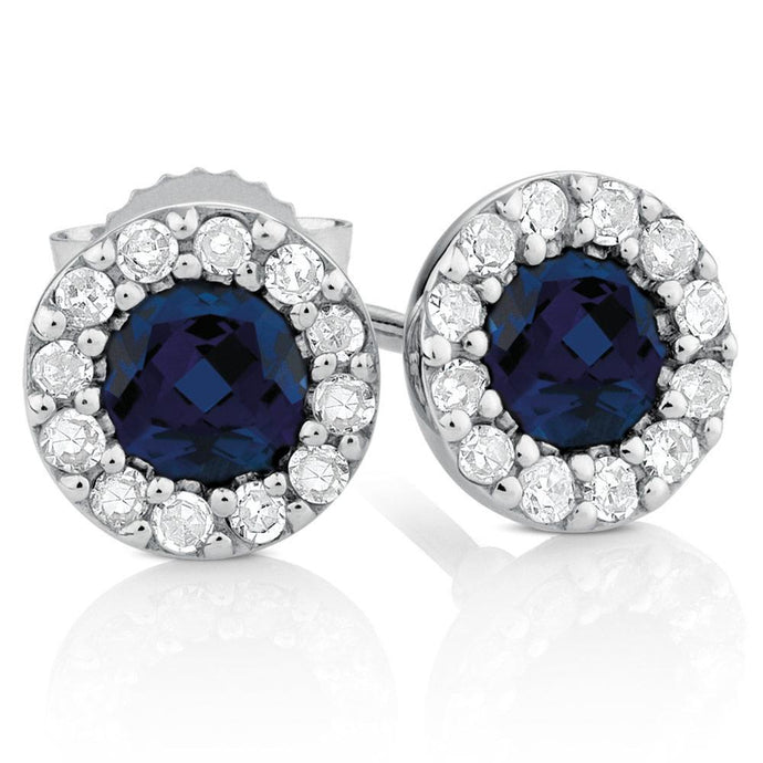 4 karaat Sri Lanka saffier met diamanten Stud Earring wit goud 14K - harrychadent.nl