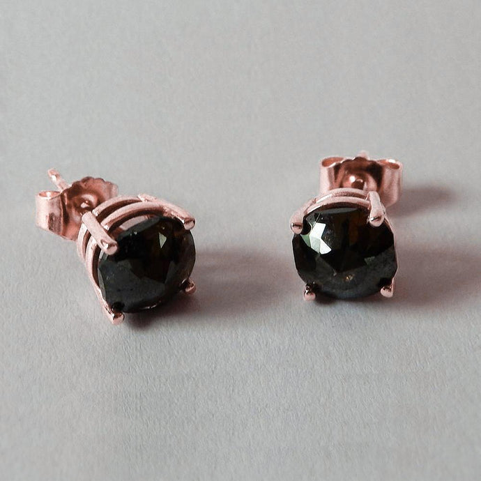 4 karaat oorknopjes kussen geslepen zwarte diamant rosé goud 14K afwerking - harrychadent.nl