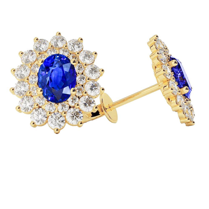4 karaat ovaal geslepen Sri Lanka saffier diamanten studs geel goud 14K - harrychadent.nl
