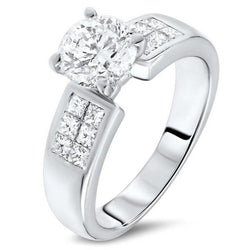Ring met 4 karaat prinses- en rondgeslepen echte uit de aarde gewonnen diamanten met accenten