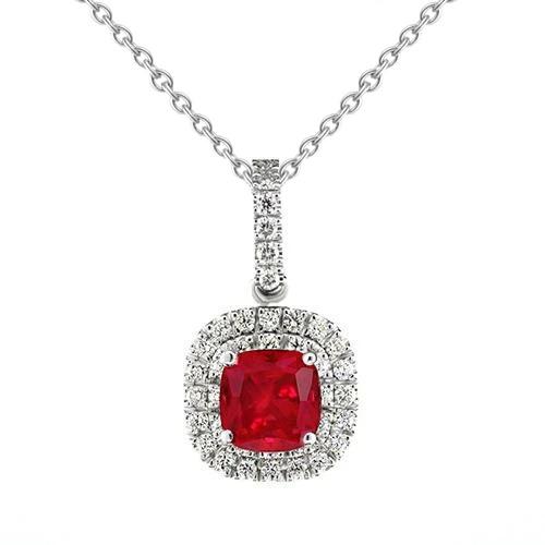 4 karaat rode kussenvormige robijn diamanten hanger wit goud 14K - harrychadent.nl