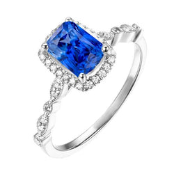 4 karaats Halo stralende Ceylon saffier ring & diamanten dames sieraden