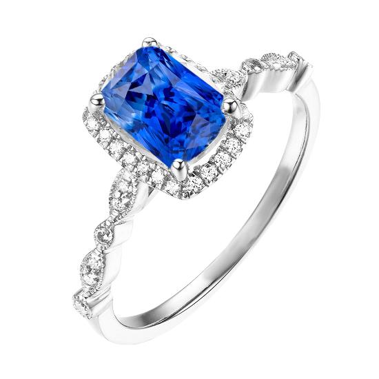 4 karaats Halo stralende Ceylon saffier ring & diamanten dames sieraden - harrychadent.nl