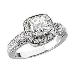 4 karaats kussen Center Halo Diamant antieke stijl ring met accenten