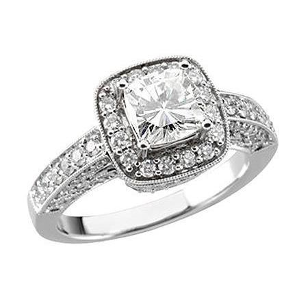 4 karaats kussen Center Halo Diamant antieke stijl ring met accenten - harrychadent.nl