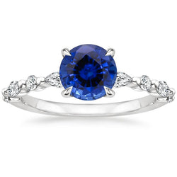 4 karaats verlovingsring rond Ceylon Sapphire & diamant Marquise Gold
