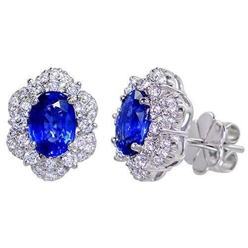 4 kt blauwe ovale saffier en ronde diamanten oorknopjes wit goud 14k - harrychadent.nl