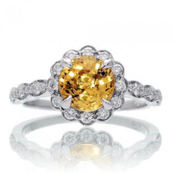 4 kt gele saffier en diamanten ring wit goud 14k
